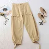 Kimutomo safari stijl enkellange broek vrouwen lente zomer hoge taille pocket casual bandage lading broek Koreaanse mode 210521