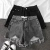 Mulheres largo perna buraco preto smil shorts casual sólido cor sólida cor branca calça jeans shorts casual shorts soltos 210611