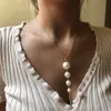 2021 Imitation Pearl Pendants Halsband Kvinnor Mode Smycken Dubbelkedjor Ladies Party Lång Tassel Halsband Guldfärg Smycken