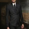 Esmoquin de novio negro para boda, cena, fiesta, ajustado, trajes formales para hombre con cuello levantado, 3 piezas, chaqueta de moda masculina, chaleco, pantalones X0909