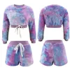 Comfort Casual Cute Fluffy 2 Pcs Matching Sets Solid Star Print Long Sleeve Crop Top And Lace Up Shorts Women Pajamas Home Wear 210517