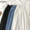 Neploe High Waist Hip Proste Spodnie Damskie Przycisk Design Solidne Spodnie Feminino Wiosna Letnie Spodnie Znosić 210510