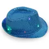 LED Shiny Sequin Women Fedora Hat Men Derby Cap Party Children Jazz Hats Dancing Boy Sunhat Light Up Girls Costumes Accessories 210413