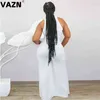 VAZN Summer Sexy Lady Black White Solid Cromocje Bez Rękawów Długi Boot Cut Dekolt Duży rozmiar Kombinezony Grenadine Kombinezony 211116