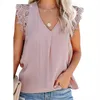 Zomer mode casual kant gestikte mouwloze tops kantoor dame forens shirt vrouwen effen kleur eenvoudige t-shirt retro blouse y0621