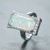 Wedding Rings Vintage Silver Color Ring Big Rectangle Stone Engagement Cute Female White Blue Fire Opal For Women Jewelry8650561