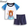 Fishing Bear Baby Boy Clothes Suit Estate 100% cotone 2 pezzi Set di abbigliamento T-shirt per bambini Pantalone Top Outfit Tute morbide 210413