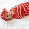 Newborn Baby Swaddle Blanket with Bowknot Headbands Baby Infant Red Stripe Swaddling Wrap Photography Props 2pcs Set Photography Props BHB28