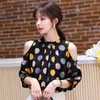 Kvinnors Blusar Skjortor Retro Blus Kvinnor Plus Storlek Sommarstil Koreansk Fashion Loose Lantern Sleeves Strapless Polka Dot Tryckt Chiffon