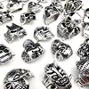 Wholesale 100pcs/Lot Men's Ring Silver Skull Skeleton Punk Style Metal Fashion Jewelry Rings Party Gifts Mix Styles