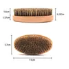 Boar Bristle Hair Beard Brush Hard Round Wood Handle Anti-static Boar Comb Hairdressing Tool For Men Beard Trim RRF14256