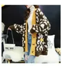 H.SA Women Fashion Long Sweater Open Stitch Leopard Casual Cardigans Red and Yellow Oversized Knit Jacket Out Coat 210417