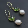 GuaiGuai Jewelry Natural White Rice Pearl Green Glass Crystal Gold Plated Hook Earrings Handmade For Women6544600