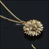 Pendant Necklaces & Pendants Jewelry Arrival You Are My Sunshine Necklace Alloy Open Locket Sunflower Gold Can Long Chain Party Drop Deliver