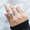 Cluster Rings Vintage 925 Sterling Silver Women's 10*14mm Emerald Cut Topaz Pink Quartz Lab Diamond Gemstone Wedding Bands Fine Jewelry