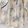 Zevity femmes doux imprimé fleuri presse plissé volants noir à lacets chemise dame à manches longues en mousseline de soie Blouse Roupas Chic hauts LS9044 210603