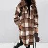 Femmes vestes Plaid Midi Long manteau mode femmes automne hiver manches poche ample dames veste décontractée vêtements d'extérieur élégants 2021