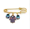 Lucky Eye Blue Turkish Evil Eyes Brooches Pin for Women Men Dropping Oil Flower Crown Star Hamsa Hand Charm Fashion Jewelry