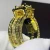 Unika lyx smycken 925 Sterling SilverGold Fill Princess Cut Big 5A CZ Party Promise Women Wedding Band Ring Gift