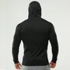 MuscleGuys Marka Giyim Fitness Erkek Uzun Kollu T Gömlek Kapüşonlu Gym Ile T-Shirt Erkekler Vücut Geliştirme Adam Slim Fit Tişörtleri Erkek 210421