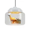 Restaurant nordique lustre en verre café maternelle salle de classe personnalité créative dessin animé LED chambre Animal lustre lampe à suspension