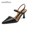 SOPHITINA Women Sandals Elegant Pearl String Bead Genuine Leather Sandals Buckle Pointed Toe Comfort Fashion Lady Shoes AO854 210513