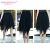 Aelegantmis Tulle Mesh Skirts Womens Elastic High Waist Vintage Pleated Midi Skirt Female Casual Summer Sweet Black Grey 210607