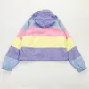 Rainbow Winter Parkas Sweet Kawaii Warm Mujer Chaqueta Zipper Hooded Japan Style Coat Thick Clothes 18373 210415