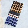 Chopsticks Creative Chinese Set Family 5 Par of Solid Wood Bamboo Housely Non-Slip