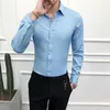 High Quality Men Shirt Long Sleeve Solid Formal Business Slim Fit Brand Man Dress s Social Turn-Down Collar 6Colors 210721