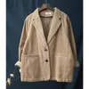 Printemps Automne Arts Style Femmes À Manches Longues Lâche Casual Blazers Manteau Coton Velours Côtelé Vintage Solide Blazer Femme Brazer S900 210512