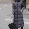 Kvinnors Down Parkas Womens Tjockad Overcoat Varm Vinter Hoodie Full Zipper Solid Färg Slim Lång Outwear Coat Jacka med Ficka