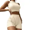 2022 Designer Kleding Zomer Trainingspakken voor Dames Sexy Geribbelde Vest Draad Hoge Taille Knited Yoga Outfits 2-delige Shorts Set