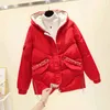 Ladies Coats And Jackets Winter Warm Thick Puffer Padded Parkas Women Loose Letter Embroidery Hooded Red Short Outwear 210525