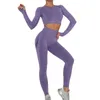 Seamless Women Gym Set Long Sleeve Top Belly Control High Waist Sport Leggings Gym Clothes Girls Tracksuit Sport Suit Sportwear 211116