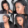 Kinky Straight Lace Frontal Wig Human Brazilian Remy Hair Pre Plucked 180% Dentity Synthetic Wigs For Black Women