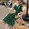 Summer Dress For Women Casual Print Chiffon Long Ladies Sexy V-neck Short Sleeve Boho Beach Holiday es Robe 210514