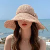 Mode été femmes chapeaux de soleil seau casquette dentelle nœud papillon fleurs ruban plat haut chapeau Panama doux paille plage casquettes large bord