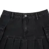 Skirts 2022 Women's Mini Pleated Denim Skirt, Punk Style High Waist Solid Color A-Line Short Skirt Fashion All-match