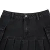 Rokken 2022 Dames Mini Geplooid Denim Rok, Punk Style Hoge Taille Solid Color A-line Korte rok Mode All-match