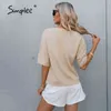 Kette Streetwear Kurzarm Frauen Tops Sexy V-Ausschnitt Khaki weiblich Sommer schicke elegante Damen T-Shirts 210414