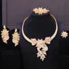 GODKI Gorgeous Luxury 4PCS Leaf Flower Bangle Ring Necklace Dangle Earring Jewelry Set for Women Bridal Wedding Jewelry Sets H1022