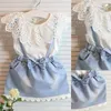 2PCS Neugeborenes Baby Mädchen Kleid Denim Trägerkleid Outfit Kleidung Set Q0716