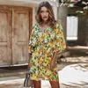 Letnia Sukienka Kobiety Boho Floral Print Sexy V-Neck Party Mini Beach Holiday Casual Fashion Odzież Odzież 210623