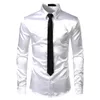 2 stücke Silber Seide Hemd + Krawatte Herren Satin Glatte Smoking Hemden Casual Button Down Männer Kleid Shirts Hochzeit party Prom Chemise Homme 210410