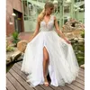 2021 Boho Brautkleider Sexy Garten Braut Kleid High Side Split Jäten Kleider Vestido De