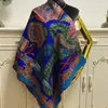 Women039s square scarf shawl pashmina good quality 35 silk 65 cashmere material blue print pattern size 130cm 130cm5196859