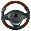 FZAVCCAR 38CM Noble patrón de madera cuero volante trenzado cubierta del volante del coche con aguja e hilo