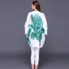 Yüksek kaliteli est sonbahar kış pist tasarımcı ceket kadın muz yaprakları baskı jakarlı kristal boncuk siper 210521
