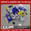 Carénages de moulage par injection pour HONDA CBR 250RR 250 RR CC 250R CBR 250CC 1988-1989 Bodys 112HC.112 CBR250 RR CC 1988 1989 MC19 88-89 CBR250RR 88 89 OEM Kit complet Rothmans Bleu